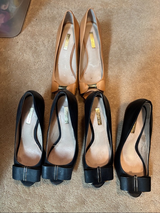 Louise et Cie Shoes - Three pairs of Louis et Cie peep toe heels. Navy, beige and black.